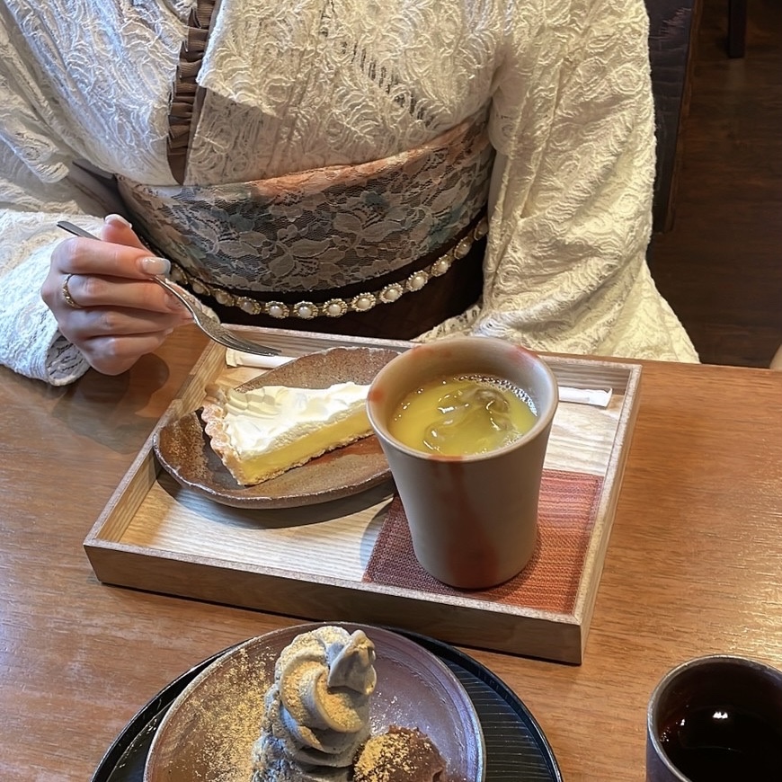 レース浴衣でカフェにお出かけ♪