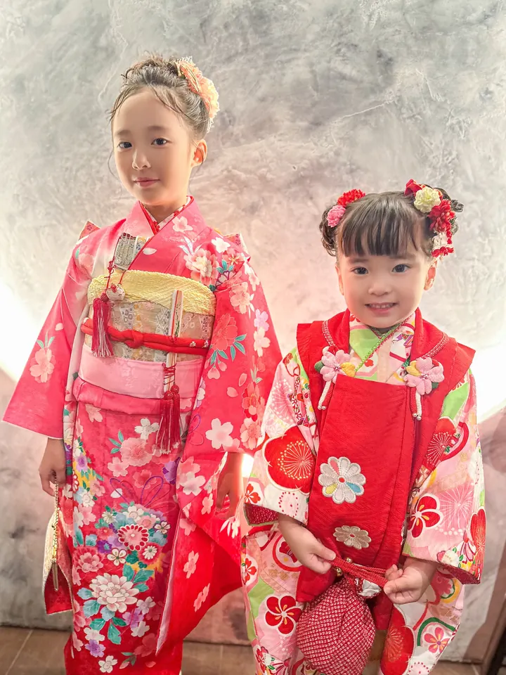 Two sisters, ages 7 and 3, in their Shichi-Go-San kimonos.